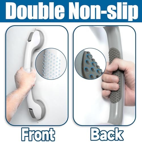 Shower Grab Bar, Suction Grab Bars for Shower, 2 Pack 16 Inch Shower Handles for Elderly Suction, Bathroom Grab Bars for Seniors, Shower Grab Bars Suction Heavy Duty, Waterproof No Drilling