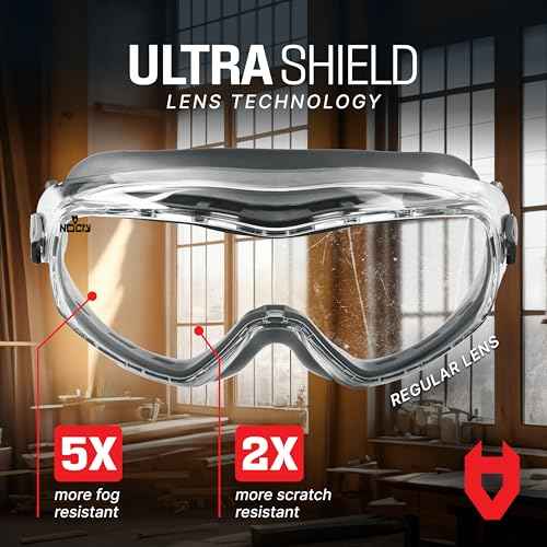 NoCry Anti Fog Safety Goggles for Men and Women with Premium Anti Scratch Coating - Vented Panoramic Lab Goggles; ANSI Z87 Certified Lab Safety Goggles, Eye Protection Goggles with Adjustable Headband