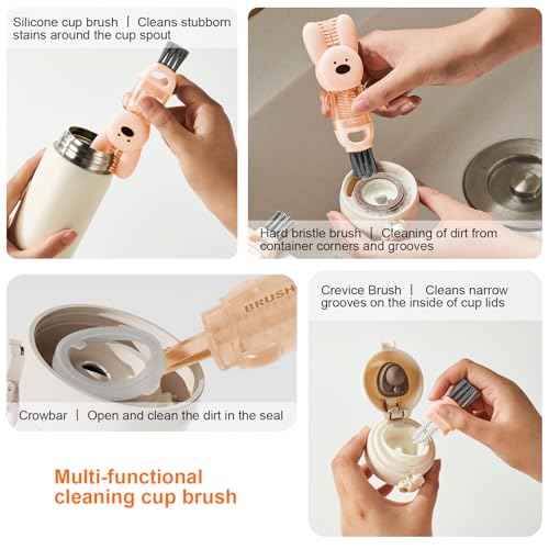 4 in 1 Cup Lid Cleaning Brush, 3 in 1 Bottle Brush, Cup Crevice Cleaning Tools, Easy to Clean and Storage, ABS+Silicone Cup Lid Gap Cleaner, Portable Multifunctional Bottle Cleaning Brush (3Pcs)