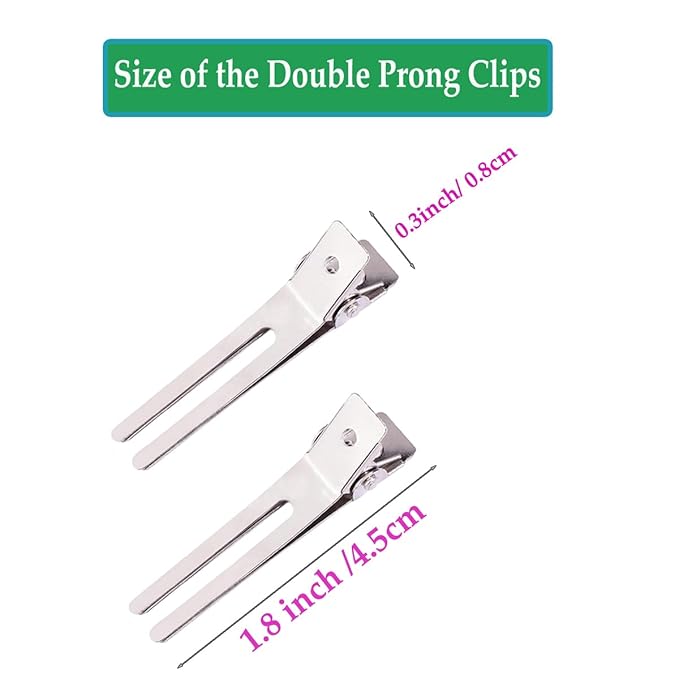 10 Pack Double Prong Pin Curl Clips, Duck Billed Hair Clips for Hairdressing Setting Section Clips, 1.8" Silver Rustproof Metal Curl Hair Clips for Hair Styling, Hair Coloring, Hair Sectioning