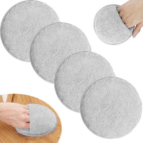 5-Inch Cutting Board Oil Wax Applicator for Maintaining Cutting Board & Wooden Utensils, Reusable Microfiber Wood Conditioner Pads with Finger Pocket - 4Packs, Gray