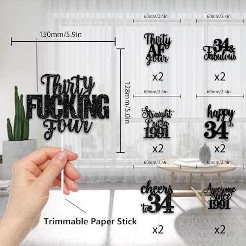 Black Glitter 1pcs Cake Topper 12pcs Cupcake Topper Funny Straight Outta 1991 Theme Party Decorations Men Women Happy 34th Birthday Party Decor Supplies