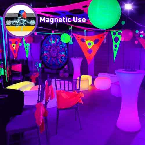 Rechargeable LED Black Light, Battery Powered Portable Blacklight, 400nm LED Flood Light Black Lights, Neon Glow Party, Blacklight Catfishing, Halloween, Glow in The Dark Decoration 4 Pack