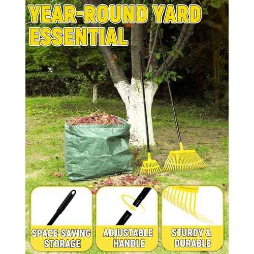 Garden Leaf Rake 2 Pack, 11+25 Tines Metal Leaf Rake with Adjustable Handle, Heavy Duty Lawn Yard Rakes Set for Leaves, Grass, Shrubs, Debris, Pine Needles, Garden Cleanup Tools for Backyard