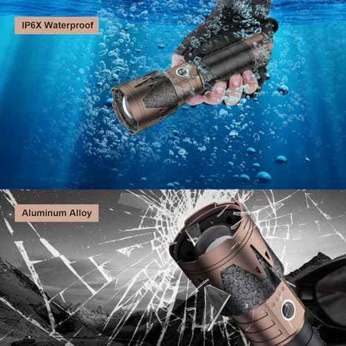 SKYFIRE LED Flashlights High Lumens Rechargeable,5000mAh Super Bright Tactical Flashlights,Zoomable,6 Modes,Waterproof Flash Light for Camping Essentials,Outdoor,Home,Gifts(Upgraded- No Lens)