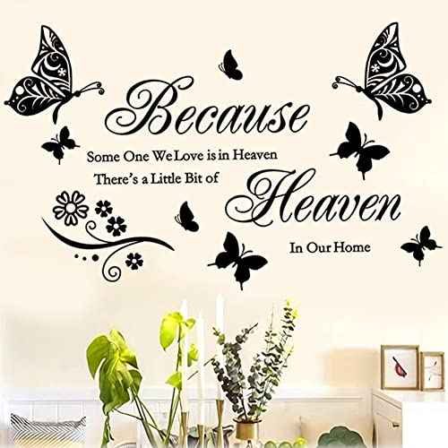 Wall Stickers Quotes Saying Wall Decals Because Someone We Love is in Heaven Decal Peel and Stick Lettering Words Wall Art Decals Vinyl Inspirational Religious Wall Sticker for Home Family Room Decor.