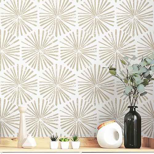 Safiyya 118"x17.3" Peel and Stick Wallpaper Boho Contact Paper Peel and Stick Wall Paper Modern Self Adhesive Removable Wallpaper Beige Geometric Wallpaper for Bedroom Covering Vinyl Rolls