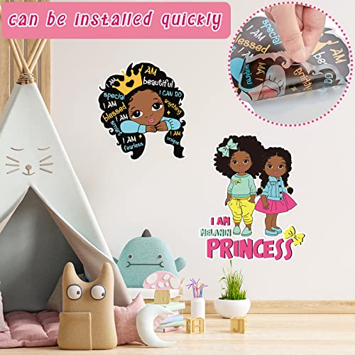 4 Pieces Black Girl Inspirational Quote Wall Decal Motivational Saying African American Sticker Positive Stickers Little Decals for Bedroom Girl Power Wall Decal for Nursery Decor