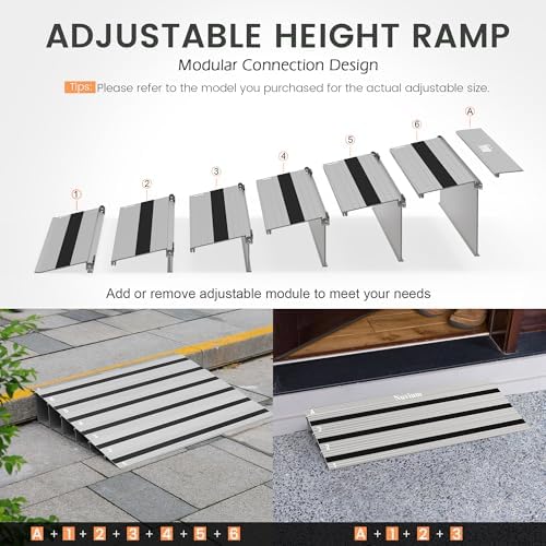 6" Rise Door Threshold Ramp with Updated Fixable Screws, Stable Portable Wheelchair Ramp for Home Steps, Aluminum Door Entry Ramps for Scooters, Power Chairs, Walkers, 800LBS Load Capacity