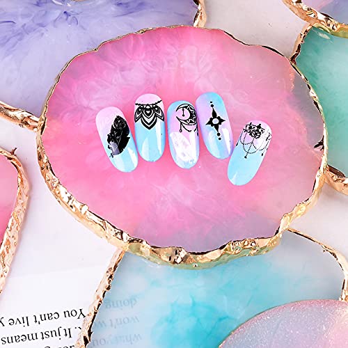 2 Pcs Resin Nail Art Palette, Nails Art Painting Palettes Gold Edge Nail Holder Nail Art Display Board Easter Gifts for Women Easter Basket Stuffers