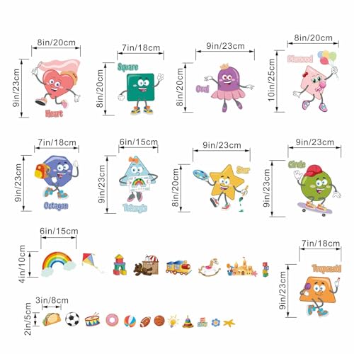 Kids Shapes Educational Wall Decals - Enlighten Learning Geometry Wall Stickers - Baby Boys Girls Nursery Daycare Library Bedroom Playroom Wall Decor