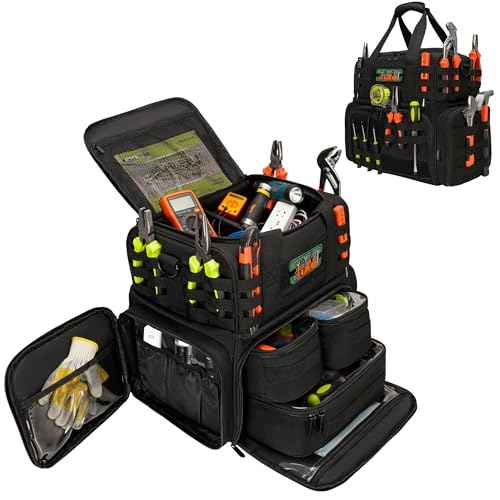 Tactical Tool Bag with 3 Inner Pouches, Portable Handheld and Shoulder Sling Tool Tote Organizer with MOLLE System, Large Capacity for Electricians, Technicians, Repairman, HVAC Techs, Black