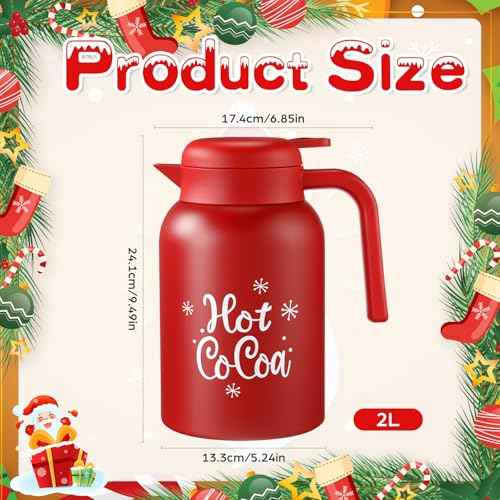 LemonRoad 2 Pcs 68 oz Hot Chocolate Dispenser Red Cocoa Drink Dispenser Christmas Cocoa bar Thermal Coffee Carafe for Hot Drinks Chocolate Tea Beverage for Party Supplies