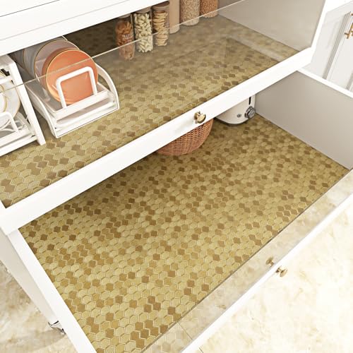 WESTICK Textured Gold Contact Paper Peel and Stick Countertops Waterproof Gold Vinyl Wallpaper Metallic Refrigerator Wrap Removable Copper Wall Paper for Appliance Cabinets Fridege 15.8" x 80"