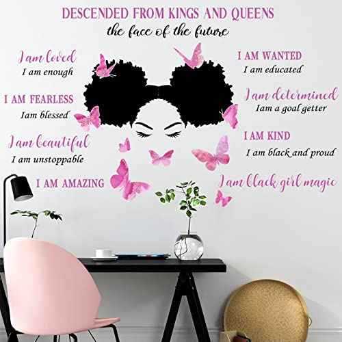 Chinco Black Girl Wall Stickers for Teen Inspirational Quote Wall Decal Butterfly Motivational Saying Positive Vinyl Stickers for Classroom Bedroom Office(Bright Style)