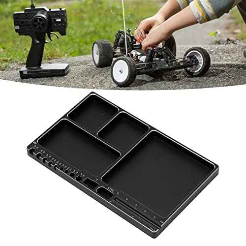 Kadimendium RC Repair Tool Tray Large Space Magnetic Adsorption Sturdy Durable Magnetic Screw Tray Alloy Screw Tray Model for DIY(Black)