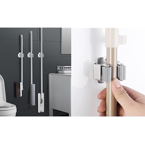 24PCS Broom and Mop Holder, Heavy Duty Garden Tool Organizer Rack Rake and Shovel Handle, Stainless Steel Mop Hanger. Wall Mounted with Screws.Matte Black