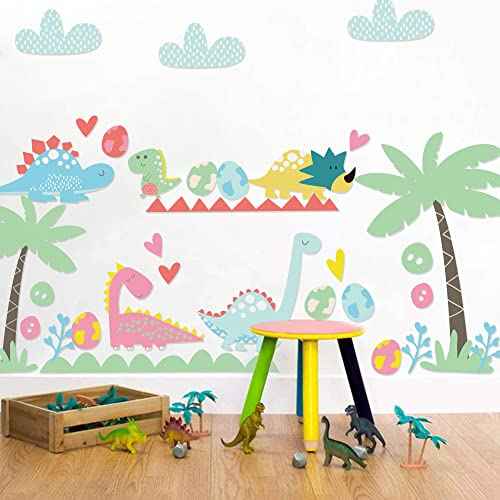 Dinosaur Wall Decals Vinyl Cute Dinosaur Wall Stickers for Boy and Girl Bedroom Daycare Classroom Playroom and Kids Room Wall Decor