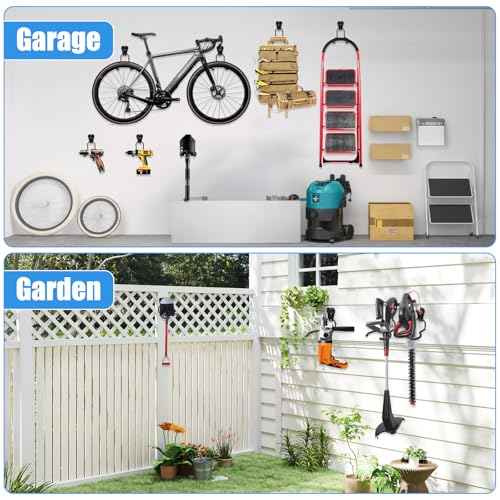 MAQUITA Garden Tool Wall Mount Rack, 4-Piece Steel String Trimmer Holder, Garage Storage Hook for Weed Eater, Leaf Blower, Lawn Equipment