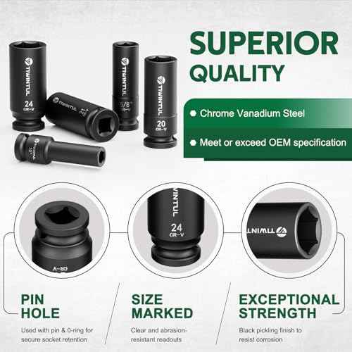 1/2" Drive Impact Socket Set, 32-Piece, SAE 3/8"-1" & Metric 10-24mm, CR-V Steel Deep Lug Nut Sockets Set with 3", 5" & 10" Extensions Bar, Joint & Adapter, Storage Case for Automotive Reapir