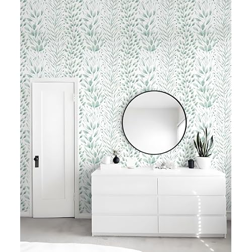 Safiyya Peel and Stick Wallpaper Leaf Contact Paper 78.7" x 17.3" Light Green Wall Paper Modern Self Adhesive Removable Wallpaper for Bedroom Bathroom Vinyl Rolls