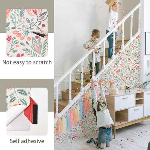 Colorful Peel and Stick Wallpaper Kids Cute Floral Contact Paper for Cabinets Self Adhesive Removable Contact Paper Fun Flower Garden Wallpaper for Bedroom Bathroom Waterproof 17.3inW 78.7inL