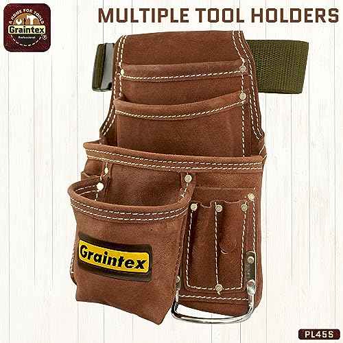 Graintex PL45S 10 Pocket Nail and Tool Pouch Suede Leather with 2" Webbing Belt