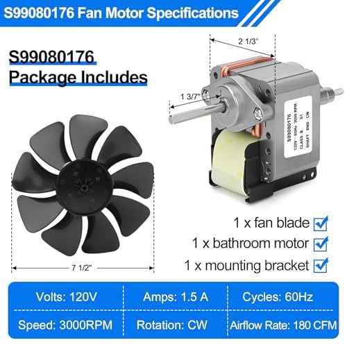S99080176 99080176 Bathroom Exhaust Fan Motor ? 180 CFM Powerful Vent Fan Motor, Compatible with 503-A, 505-A, 505-B, 505MG, 507-A, 507-B, 507-C, 507-MG Bathroom Fan Motor SP-61K32