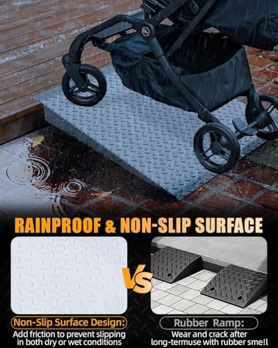 VNN Door Threshold Ramp, Threshold Ramps for Doorways, Ideal Entry Handicap Ramp for Elderly Wheelchairs, Carts, Scooters and Walkers, 27.6" L * 37.4" W Door Ramp (Alloy Iron, 800LBS)