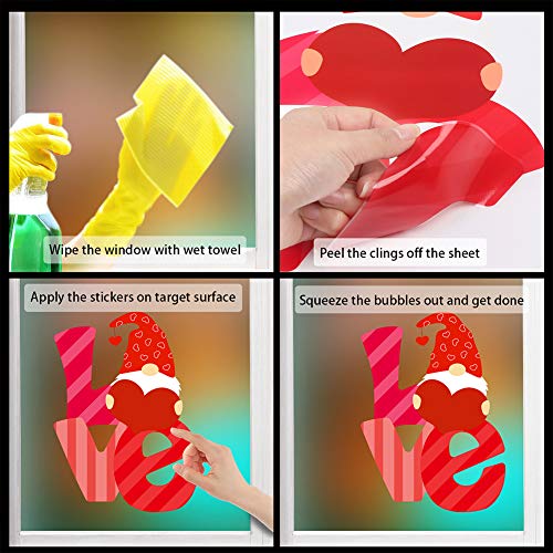 CCINEE Valentine's Day Window Cling,6 Sheet Heart Gnome Elf Window Sticker Decals for St. Valentine's Day Wedding Party Home Window Decoration Supply