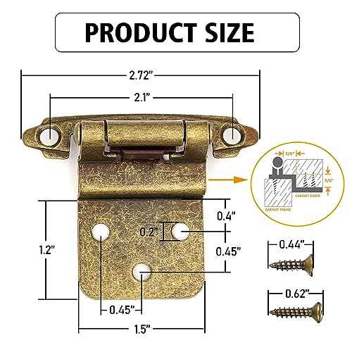 Donanim Antique Brass Inset Cabinet Door Hinges, 30 Pack (15 Pairs) 3/8"" Self Closing Brass Hinges for Cabinet Doors, Kitchen Cabinet Hardware Hinges Brass