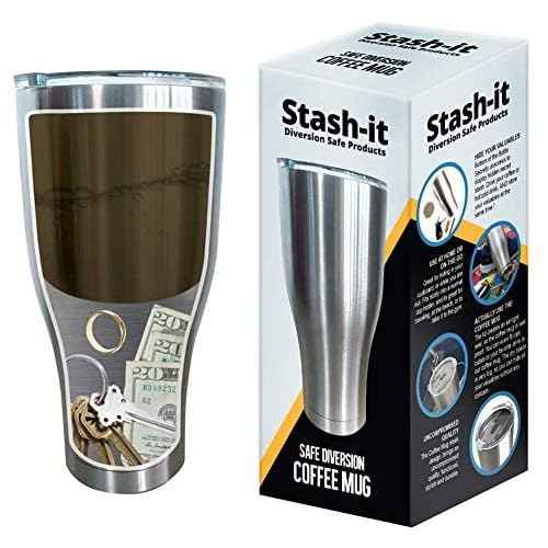 Coffee Mug Diversion Safe by Stash-it for hot/cold drinks with Big Clever Dry Hiding Spot for Cash,Driver's license, Credit Cards, Keys.Bottom Compartment Unscrews to store and hide Your Valuables.