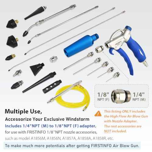 FIRSTINFO A18563US Windstorm High Volume Air Blow Gun with Adjustable Air Flow and High Flow Nozzle