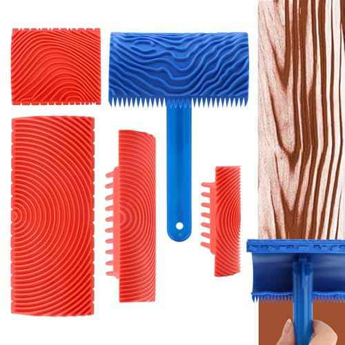 5 Pack Wood Grain Tool,Woodgraining Tool Kit,Texture Pattern with Handle Roller Rubber Empaistic Graining Tool Paint Look Like Wood for DIY Wall Room Art Decoration
