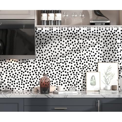 Modern Peel and Stick Wallpaper 17.3" x 78.8" Self Adhesive Wallpaper Black and White Contact Paper Polka Dot Removable Wall paper Decorative for Bedroom Bathroom Cabinets and Countertops Vinyl Roll