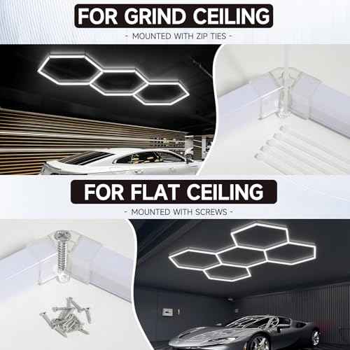 Hexagon Garage Lights 192W 23040LM Super Bright£¬6500K Daylight White LED - Honeycomb Garage Ceiling Lighting Fixture for Basement, Gym, Workshop, Salon & Commercial Spaces 5 Hex