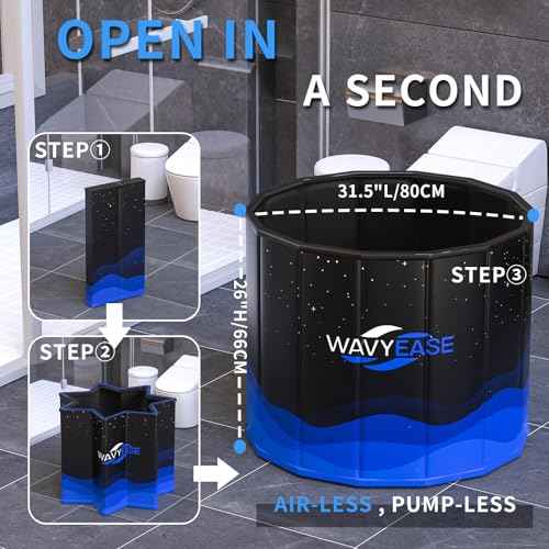 WAVYEASE Portable Bath Tub for Adults -(31.5"L x 26"H) Foldable Cold Plunge Tub for Recovery - Collapsible Soaking Bath Tub for Shower Stall Home SPA - Outdoor Ice Bathtub for Athletes (Black)