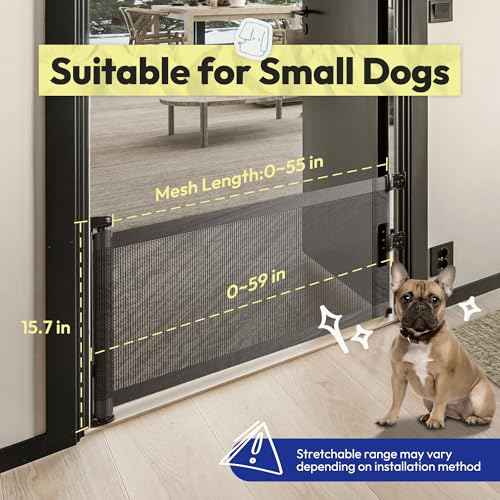 Retractable Short Dog Gate with Drill Installation - 15.7" H Mesh Pet Gate, Extends Up to 50" W, Small Dog Gate for Stairs, Easy Step Over Low Puppy Gate for Doorways Indoor Outdoor Black