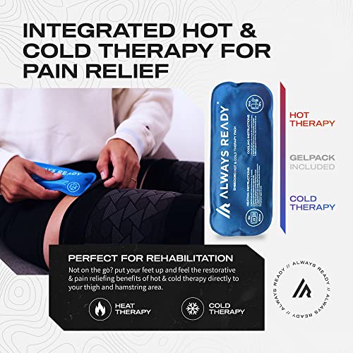 Always Ready, Thigh Compression Support Sleeve (2 Per Pack) with Hot & Cold Gel Pack for Hamstring & Quadricep Muscle Strains & Injury, Men & Women, Two Adjustable Compression Straps, Non-Slip (XS)