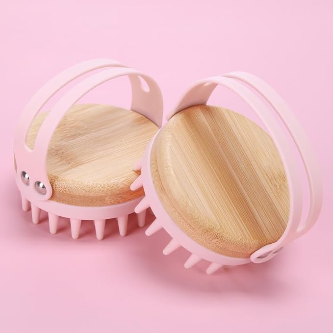 Bamboo Silicone Scalp Brush for Hair Washing Ã¢ÂÂ Gentle Shampoo Massager with Soft Bristles for Dandruff & Oil Care, Eco-Friendly Head Scrubber Comb for Deep Clean & Relaxing Shower (Pink)