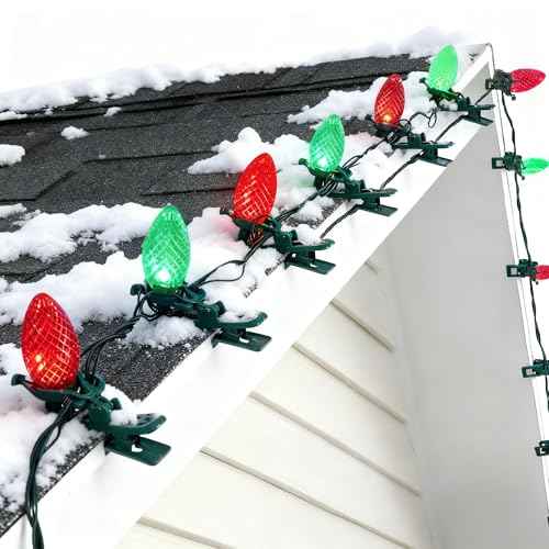 TW SHINE C9 Christmas Lights, 100 LED 66 FT Christmas String Lights Outdoor with 100 Spring Clips and Timer, Waterproof Connectable for Indoor Yard Xmas Tree House Decorations (Red & Green)