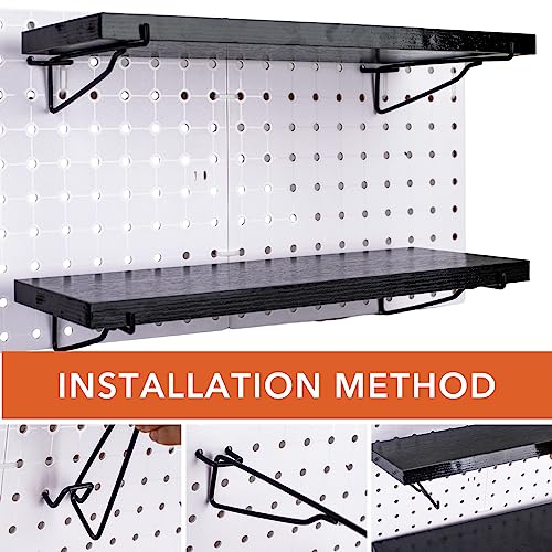 Black Pegboard Shelf, 4 Pack Wooden Pegboard Shelves with Metal Brackets Hooks, Heavy Duty Peg Board Organizer Shelves, Pegboard Accessories Organizer for Crafts Room, Garage, Workbench, Office