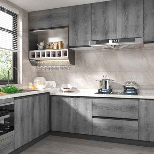 Stickyart Thick Grey Wood Cabinet Wallpaper Wood Grain Contact Paper Peel and Stick Vintage Wallpaper Self Adhesive Removable Gray Wood Paper for Countertops Cabinets Drawers Closet Shelves 12"x80"