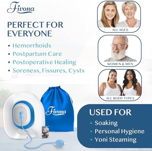 Fivona Sitz Bath for Toilet Seat with Massage Hand Flusher and Storage Bag; Postpartum Care and Hemorrhoid Treatment; BPA Free V Steam Kit; Perfect for Perineal Soak and Portable Bidet