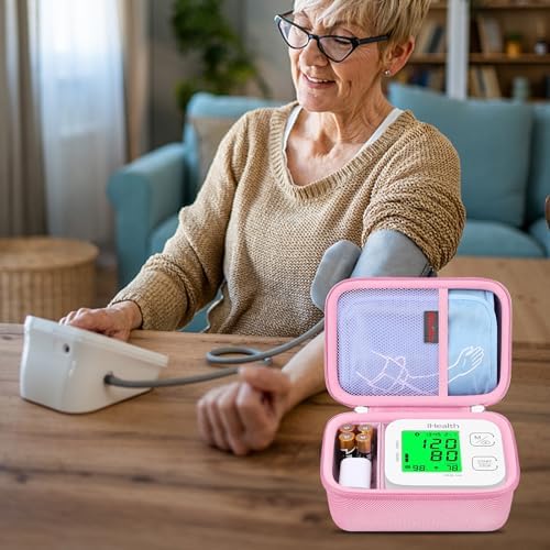 Elonbo Carrying Case for iHealth Track Smart Upper Arm Blood Pressure Monitor, Wireless Bluetooth Blood Pressure Monitor Travel Protective Bag Storage Holder, Mesh Pocket fits Range Cuff, Pink