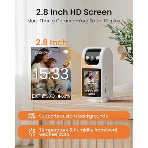 Anlapus C520M 5MP PT Plug-in Indoor Security Camera with 2.8 inch HD Screen, 3K Pet Camera with Phone App, 360 View, 2-Way Talk, AI Person/Motion/Pet Detection, Auto Tracking, for Pet Baby Elderly