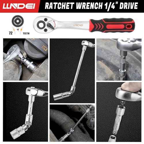 LLNDEI 106PCS 1/4-inch Drive Socket Set with Wrench, CR-V Steel Kit, Ratchet Handle, Screwdriver Bit Set & Magnetic Pickup Tool, With 11x8x2.5-inch Carrying Case