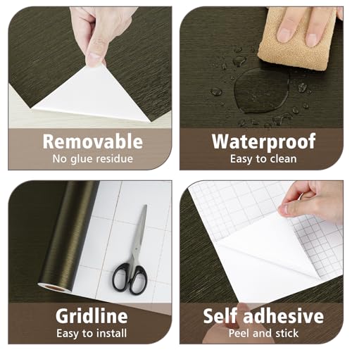 Bronze Black Stainless Steel Contact Paper Metal Brushed Peel and Stick Wallpaper for Bathroom Kitchen Countertops Thick Heat Resistant Brown Contact Paper for Appliances Dishwasher Fridge
