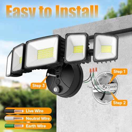 Onforu 120W 12000LM Dusk to Dawn Outdoor Lighting,5 Heads Flood Lights Outdoor,6500K Super Bright Outdoor Lighting,IP66 Waterproof Hardwired LED Security Lights for Garage,Yard,Outside
