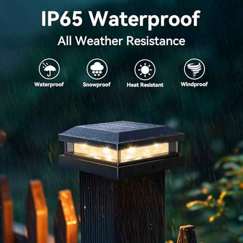 Solar Post Cap Lights Outdoor 12 Packs for 4x4 4.5x4.5 5x5 Vinyl/Wooden Posts, Waterproof Solar Powered Fence Post Light with Warm/Cool Lighting, Black 16LEDs Deck Cap Light for Garden, Patio, Porch